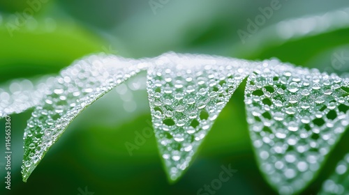 Macro natural idea. Close-up view of dew drops on a delicate fern leaf glistening in natural light.
