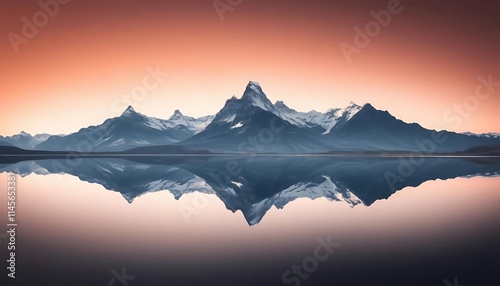 Majestic Mountain Range Reflecting in Calm Lake at Sunset