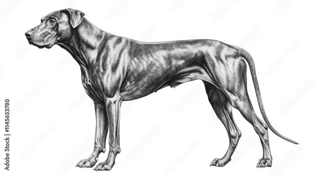 Sleek standing ridgeback dog illustration isolated on a white background showcasing its elongated body and distinctive features Sleek standing ridgeback dog illustration isolated on a white background showcasing its elongated body and distinctive features