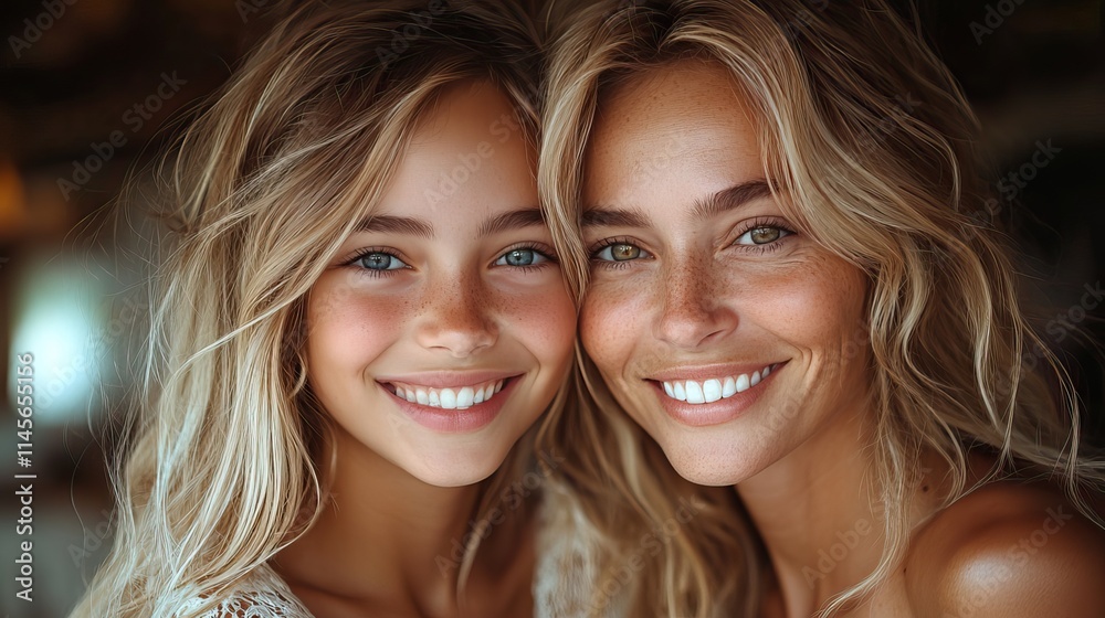 A mother and daughter hug and smile in a studio portrait, expressing gratitude and love on Mother's Day. A mother and daughter hug and smile in a studio portrait, expressing gratitude and love on Mother's Day.