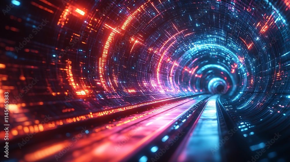 Fototapeta premium Futuristic Neon Tunnel Digital Data Stream