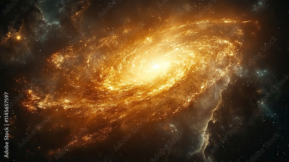 Fototapeta premium A nebula glows within a galaxy in space, a dark universe background for adventure and exploration, a wallpaper design showcasing the beauty and mystery of the cosmos.