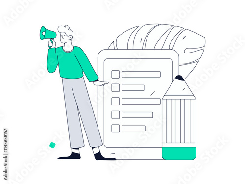 Invite friends to conduct questionnaire flat vector concept operation hand drawn illustration
