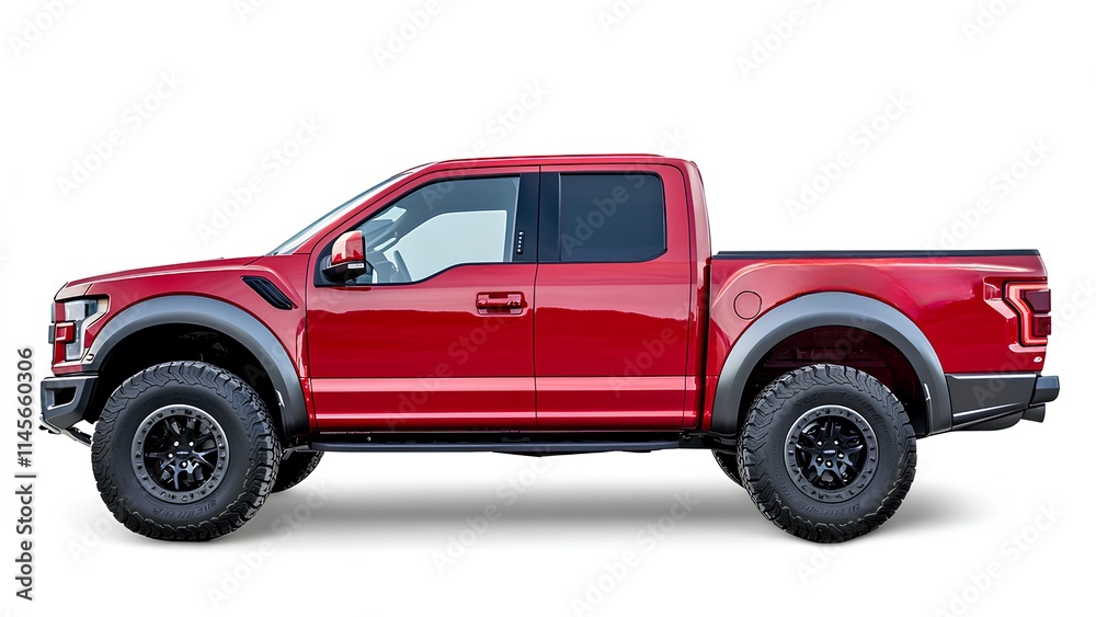 Powerful Red Pickup Truck Isolated on White Background Powerful Red Pickup Truck Isolated on White Background