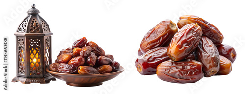 ramadan kareem lantern date fruit set cut out isolated on transparent background photo