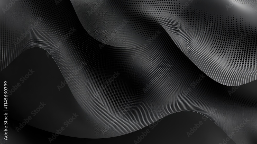 Naklejka premium Elegant abstract wave background in black tones with dynamic flowing patterns and subtle textures, ideal for modern design projects.