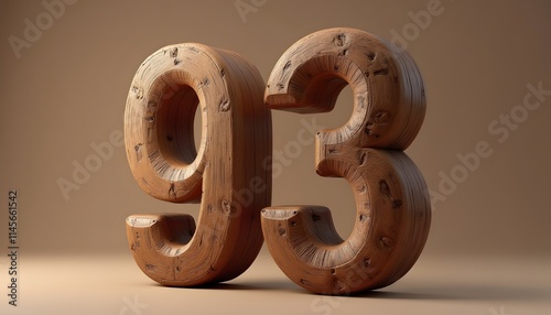 Wooden Number Ninety-Three: Rustic 3D Render photo