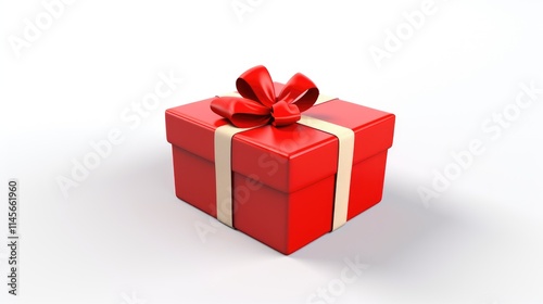 Red gift box adorned with a ribbon and heart on a clean white background symbolizing love and special occasions