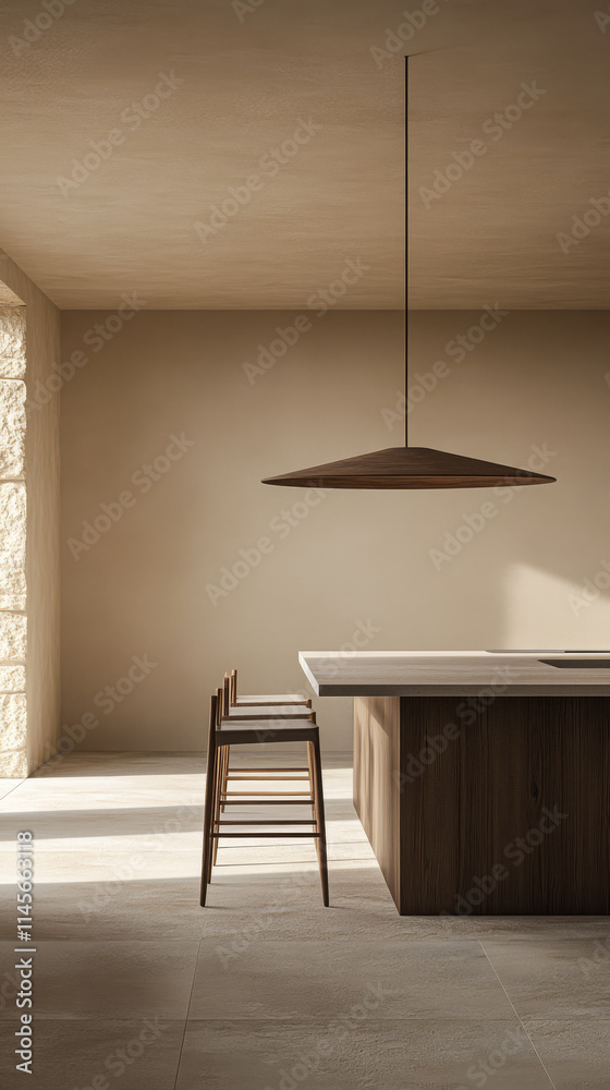 Fototapeta premium Modern kitchen design with natural light highlighting minimalist elements and wood accents