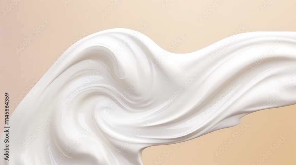 Sculpted white cosmetic cream smear on a soft beige background showcasing fluid texture and beauty product elegance. Sculpted white cosmetic cream smear on a soft beige background showcasing fluid texture and beauty product elegance.