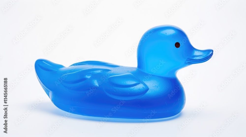 Blue translucent rubber duck toy on a clean white background ideal for children's products and playful themes Blue translucent rubber duck toy on a clean white background ideal for children's products and playful themes