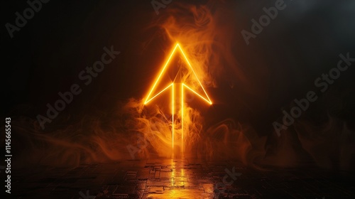 3D illustration of light arrow rising in darkness