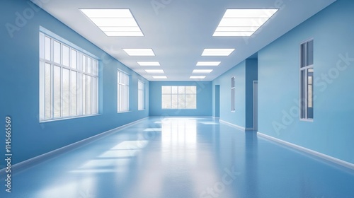 Serene Blue Corridor: A Minimalist Interior Design
