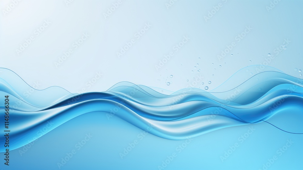 Fototapeta premium Fluid water wave patterns with bubbles on a serene blue background creating a tranquil aquatic atmosphere for various design applications