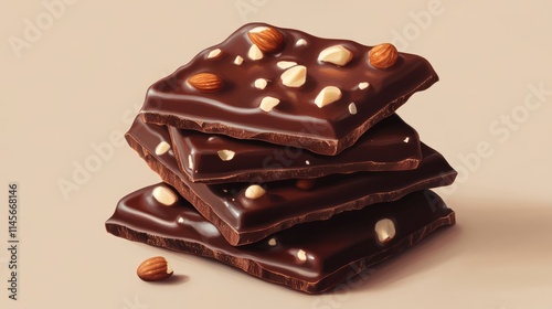 Delicious chocolate almond bark stacked on a soft beige background showcasing rich textures and tempting flavors
