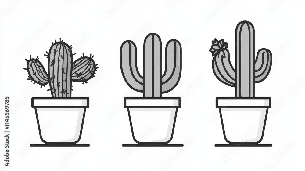 Minimalist Cactus Illustrations for Cactus Lovers Embracing Serene and Modern Aesthetic Home Decor