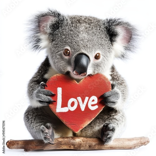 Heartfelt baby koala holding love sign nature setting high fidelity image cute animal concept photo