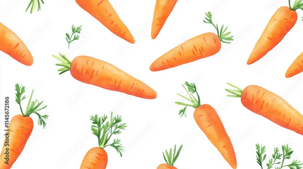 vibrant watercolor carrots scattered on white background showcasing freshness and organic farming elements for food related projects vibrant watercolor carrots scattered on white background showcasing freshness and organic farming elements for food related projects