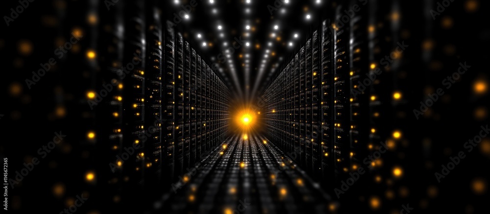 Fototapeta premium Data Center Visualization with Supercomputing Concepts and Light Effects Representing Advanced Data Management and Computational Power