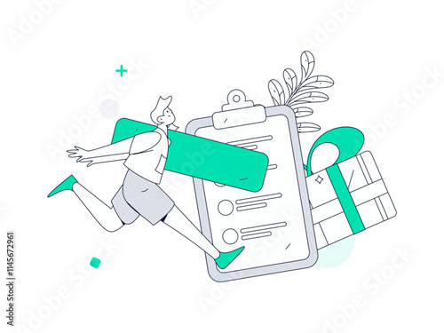 Invite friends to conduct questionnaire flat vector concept operation hand drawn illustration
