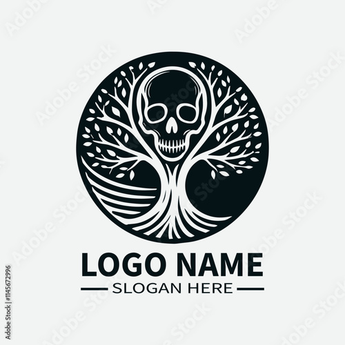 Tree of Life Skull Logo Design, Skull and Tree Symbol Logo, Life and Death Logo, Nature and Mortality Logo, Dark Fantasy Logo. 