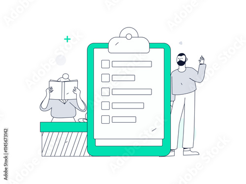 Invite friends to conduct questionnaire flat vector concept operation hand drawn illustration
