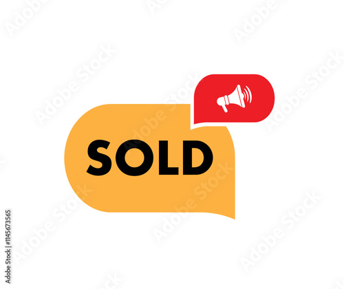 Red sold sign. Vector icon.	