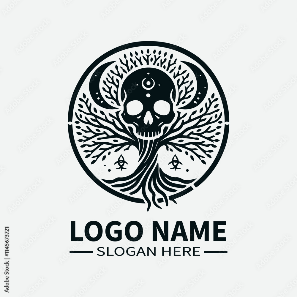 Tree of Life Skull Logo Design, Skull and Tree Symbol Logo, Life and Death Logo, Nature and Mortality Logo, Dark Fantasy Logo. Tree of Life Skull Logo Design, Skull and Tree Symbol Logo, Life and Death Logo, Nature and Mortality Logo, Dark Fantasy Logo.