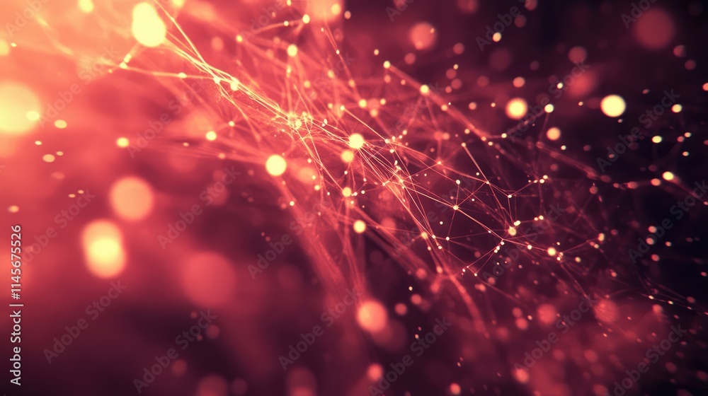 Obraz premium Abstract network of glowing particles in warm hues creating a vintage bokeh effect suitable for backgrounds and digital designs.