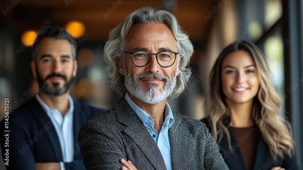 A portrait of business people with arms crossed represents leadership, teamwork, and confidence in a financial agency. A portrait of business people with arms crossed represents leadership, teamwork, and confidence in a financial agency.