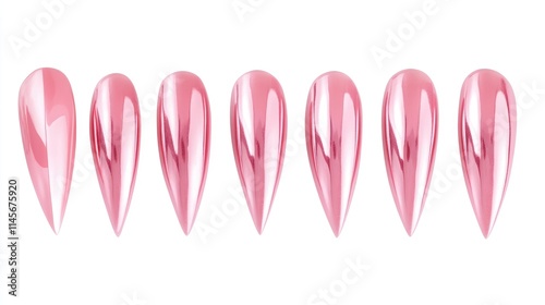 Stylish glossy pink fake nails set isolated on a clean background perfect for beauty and nail art promotions