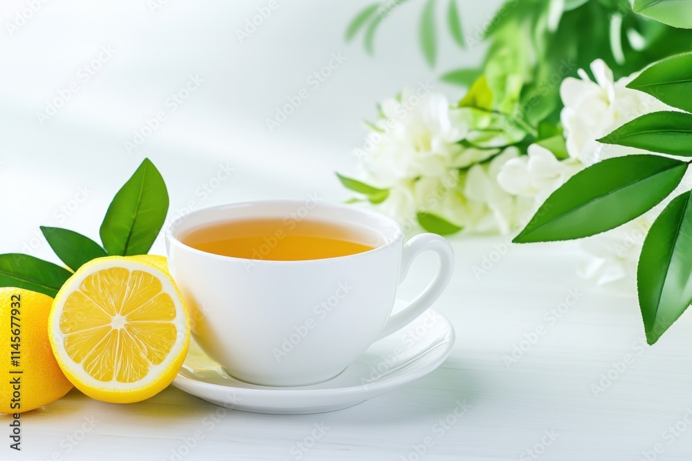 Refreshing hot tea with lemon slice cozy kitchen setting beverage photography natural light inviting atmosphere Refreshing hot tea with lemon slice cozy kitchen setting beverage photography natural light inviting atmosphere