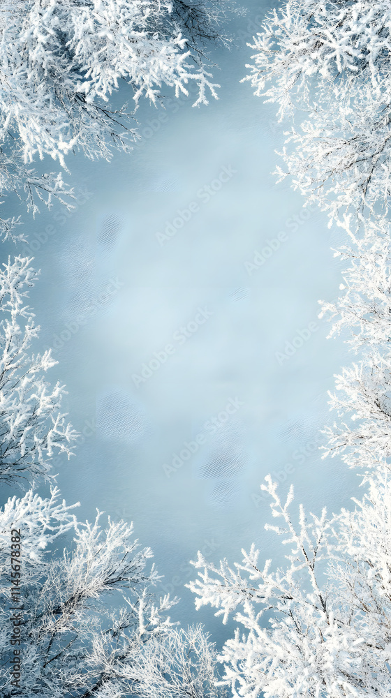 Frost-Covered Branches on a Light Blue Background Frost-Covered Branches on a Light Blue Background