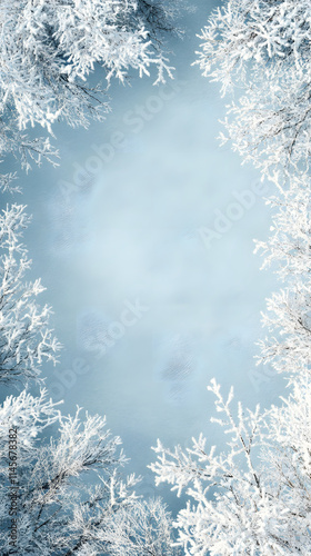 Frost-Covered Branches on a Light Blue Background