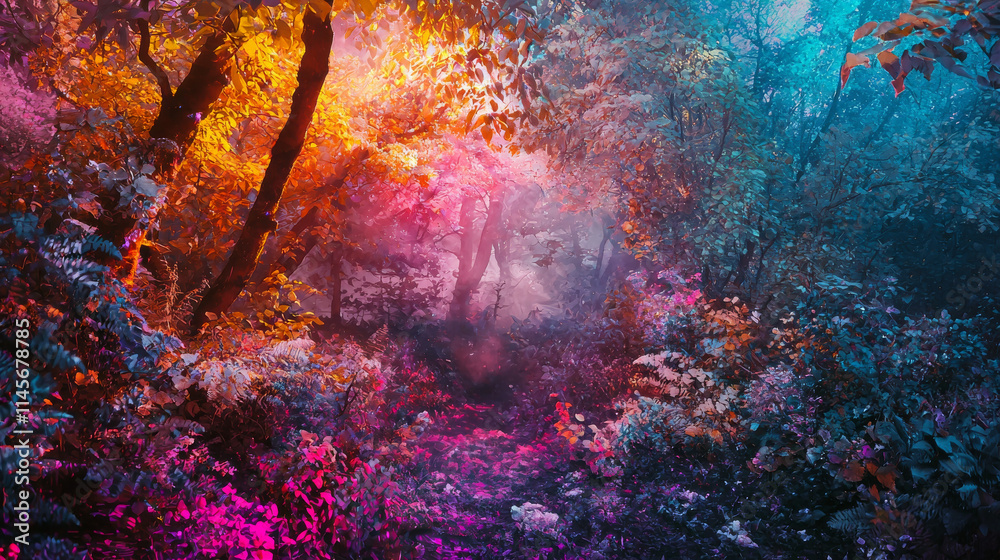 Obraz premium Enchanted Forest Natural Lighting Vibrant Colors Surreal Composition