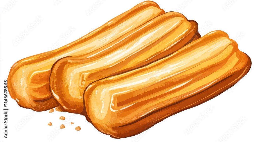 Delicious golden churros traditional snack perfect for dessert or sweet cravings Delicious golden churros traditional snack perfect for dessert or sweet cravings