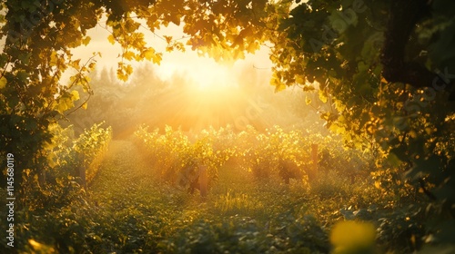 Sunrise Over Vineyard Vines with Golden Light and Natural Beauty