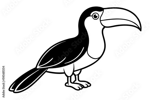 Toucan with a Large Beak on White Background - Vector Line Art Design for Coloring Page photo