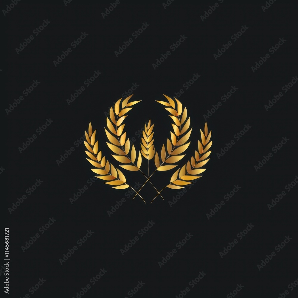 A golden emblem of leaves and wheat, a vector graphic on black background A golden emblem of leaves and wheat, a vector graphic on black background