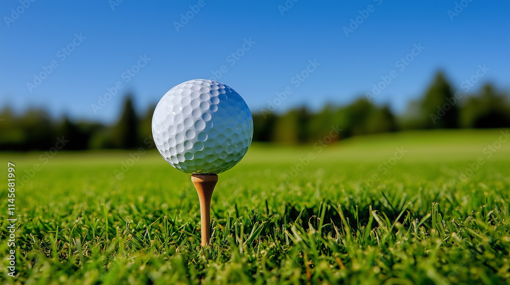 Golf Ball on Tee Ready for a Perfect Shot on a Lush Green Golf Course Golf Ball on Tee Ready for a Perfect Shot on a Lush Green Golf Course