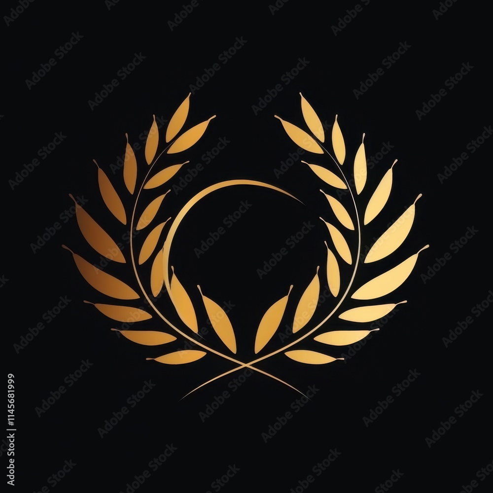 A golden emblem of leaves and wheat, a vector graphic on black background A golden emblem of leaves and wheat, a vector graphic on black background