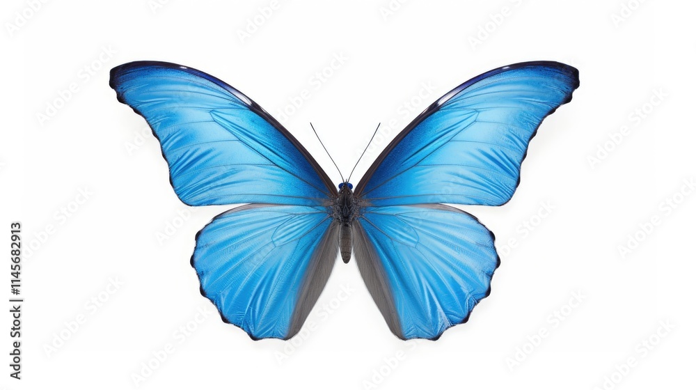 Vibrant blue butterfly wings displayed on a clean white background showcasing intricate details and natural beauty Vibrant blue butterfly wings displayed on a clean white background showcasing intricate details and natural beauty