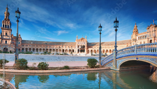 Blue azulejos bridge on Plaza de Espana