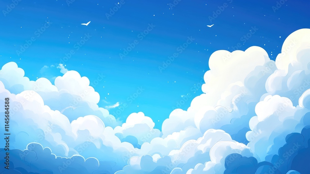 Serene blue sky with fluffy white clouds creating a tranquil and inviting nature background for various creative projects. Serene blue sky with fluffy white clouds creating a tranquil and inviting nature background for various creative projects.