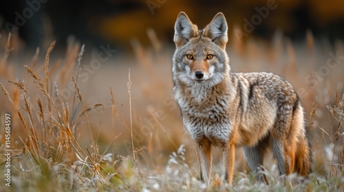 Realistic PNG of a coyote standing alert with transparent background for easy integration into designs. photo