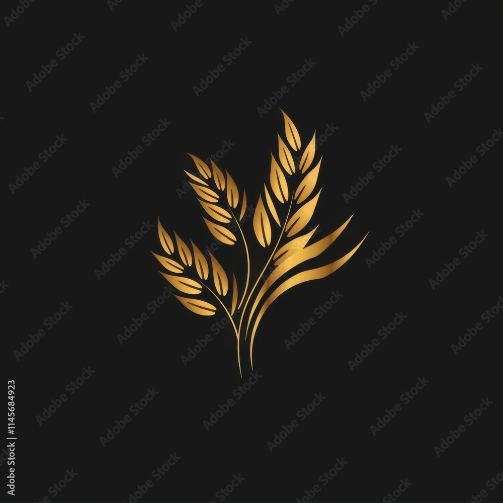 A golden emblem of leaves and wheat, a vector graphic on black background