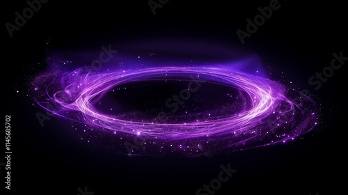 Abstract particles that use design elements. A wave of many purple lines surrounds the ring. Abstract vertical wavy stripes on a dark isolated background