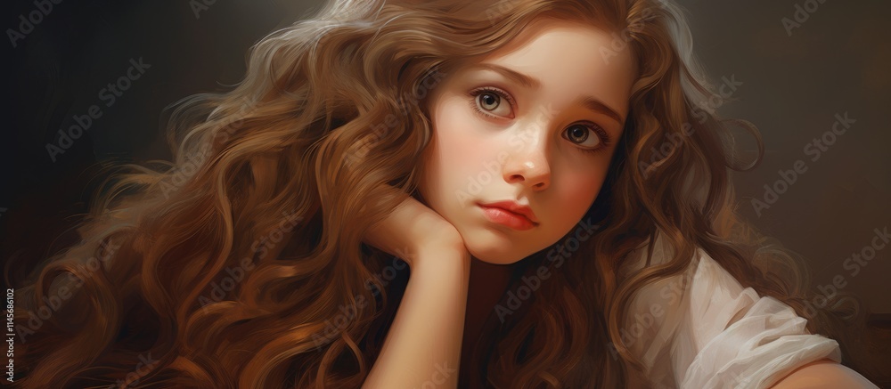 Contemplative girl with curly hair reflecting deep thoughts in a serene and artistic portrait capturing youthful beauty and introspection. Contemplative girl with curly hair reflecting deep thoughts in a serene and artistic portrait capturing youthful beauty and introspection.