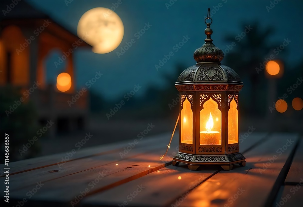 Obraz premium Lantern and Full Moon Night