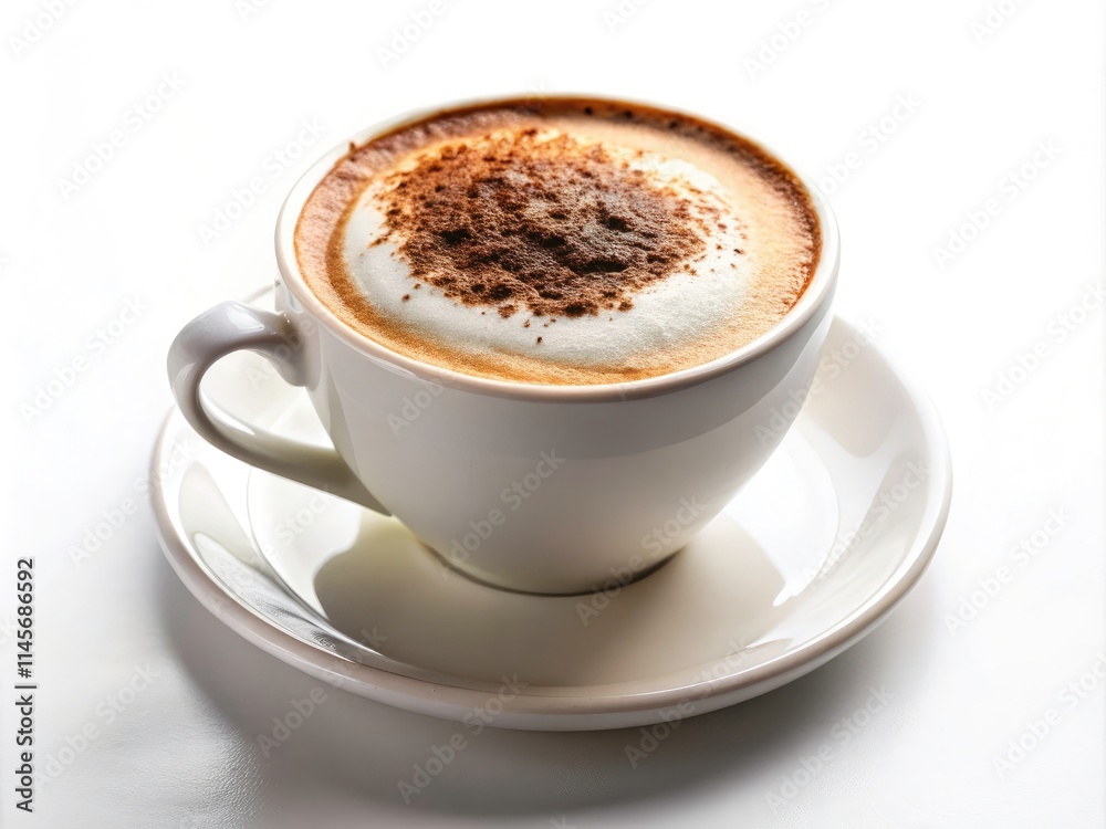 Minimalist Cappuccino Photography: 4K Hyperrealistic Image of Freshly Brewed Coffee with Chocolate Powder Minimalist Cappuccino Photography: 4K Hyperrealistic Image of Freshly Brewed Coffee with Chocolate Powder
